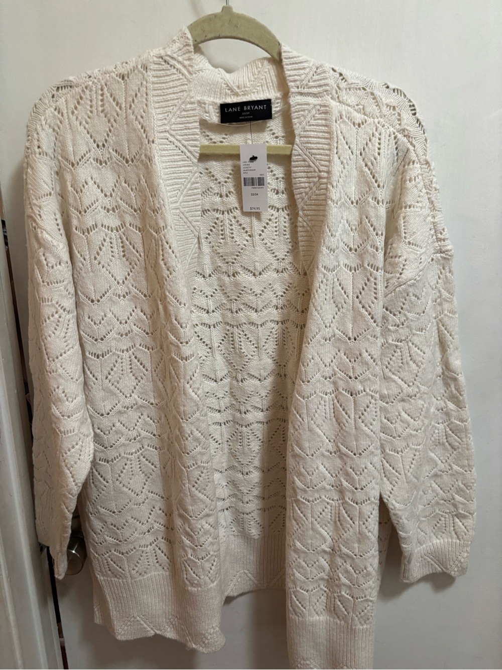 Lane Bryant Cream Open-Front Lace Knit Cardigan